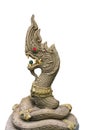 Golden King of Nagas (Dragon) statue on white background . Royalty Free Stock Photo