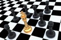 Golden King surrounded by black pawns - chess trap concept Royalty Free Stock Photo