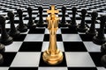 Golden King surrounded by black pawns - chess trap concept Royalty Free Stock Photo