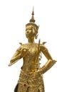 Golden Kinnaree statue on white background