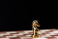 Golden knight chess figure on chessboard