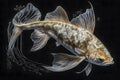 Golden koi fish on black background. Neural network AI generated
