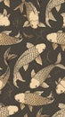 Golden Koi Fish Pattern on Dark Background Royalty Free Stock Photo