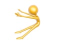 Golden kung fu guy fall back pose isolated on white background