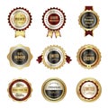 Golden labels badges. Premium service crown luxury best choice stamp templates vector design of colored logos Royalty Free Stock Photo