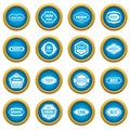Golden labels icons blue circle set Royalty Free Stock Photo