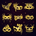 Golden Lace Masquerade Party Masks Set Royalty Free Stock Photo