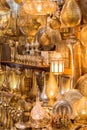 Golden Lamps displayed in a market in Marrakesh Royalty Free Stock Photo