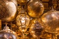 Golden Lamps displayed in a market in Marrakesh Royalty Free Stock Photo