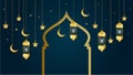 golden lantern arabic dark blue Islamic design background. Universal ramadan kareem banner background with lantern, moon, islamic Royalty Free Stock Photo