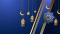 golden lantern arabic dark blue Islamic design background. Universal ramadan kareem banner background with lantern, moon, islamic Royalty Free Stock Photo