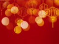 Golden Lantern shape and gold bokeh pattern on red background Royalty Free Stock Photo