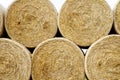 Freshly baled hay stacked in rows Royalty Free Stock Photo