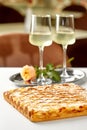 Golden lattice cheese galette with romantic dining setting