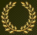 Golden laurel wreath on dark transparent background