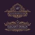 Retro leaf ornament. Set of monogram logo template with flourishes calligraphic elegant vintage elements. Royalty Free Stock Photo