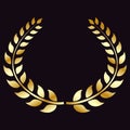 Golden Laurel wreath, isolated on black background. Symbol of victory, triumph. Vector element for your design.