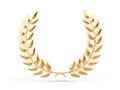 Golden laurel wreath isolated on white background. Trophy, award, champion concept