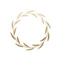 Golden laurel wreath round frame. Ring with gold leaves, circle award logo or emblem vector illustration. Roman circular Royalty Free Stock Photo