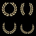 Golden laurel wreaths. Vector icons set.