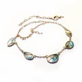 Golden Leaf And Blue Stone Bracelet With Delicate Curves