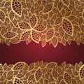 Golden leaf lace on red background