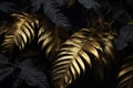 Golden leaves on black background. Black plants and golden plants Royalty Free Stock Photo