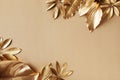 Golden leaves fashion floral minimal concept. Stylish natural background for design and decoration top view