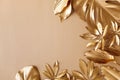 Golden leaves fashion floral minimal concept. Stylish natural background for design and decoration top view