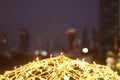 The golden LED light bokeh blurred abstract pattern background Royalty Free Stock Photo