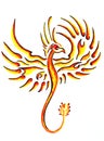 Golden legendary phoenix bird on white background