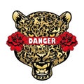 Golden Dangerous Leopard With Roses Illustration for T Shirts and Clothes