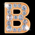 Golden letter B with diamonds. 3D rendering Royalty Free Stock Photo