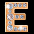 Golden letter E with diamonds. 3D rendering Royalty Free Stock Photo