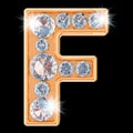 Golden letter F with diamonds. 3D rendering Royalty Free Stock Photo