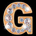 Golden letter G with diamonds. 3D rendering Royalty Free Stock Photo