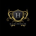 Golden Letter H Luxurious Shield Logo, vector design concept for luxuries business identity