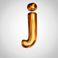 Golden letter J lowercase with fire reflection isolated on white background