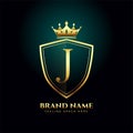 Golden letter J monogram crown logo concept design