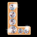 Golden letter L with diamonds. 3D rendering Royalty Free Stock Photo