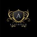 Golden Letter A Luxurious Shield Logo, vector design concept for luxuries business identity