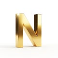 Golden Letter N with Reflective Surface and Subtle Shadow on White Background alphabet Royalty Free Stock Photo