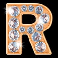 Golden letter R with diamonds. 3D rendering Royalty Free Stock Photo