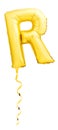 Golden letter R made of inflatable balloon with ribbon isolated on white