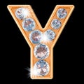 Golden letter Y with diamonds. 3D rendering Royalty Free Stock Photo