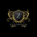 Golden Letter Z Luxurious Shield Logo, vector design concept for luxuries business identity