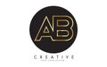 Golden Letters AB A B Logo with monogram design. Simple AB Icon with Black Circle Royalty Free Stock Photo