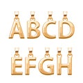 Golden letters abc pendants set. Vector illustration. Royalty Free Stock Photo