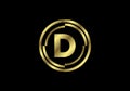 Golden letters D with golden circle frames. English alphabet