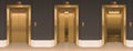 Golden lift doors. Office hallway with lift cabins Royalty Free Stock Photo